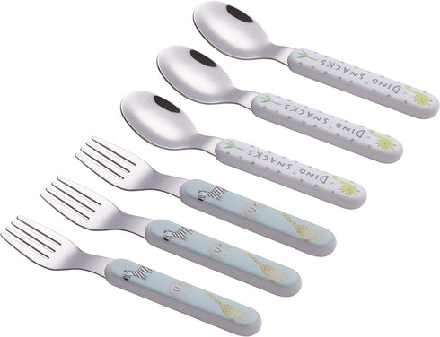 ANNOVA Kids Silverware 6 Pieces Stainless Steel Children's Flatware Set 3 x Forks, 3 x Dinner Spoons Plastic Handle, Toddler Utensils Without Kniv...