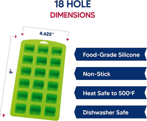 HIC Kitchen Silicone 18-Hole Ice Tray, Non-Stick, Makes 18 Square Cubes...
