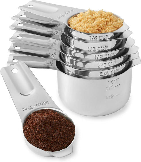 Last Confection 7pc Stainless Steel Measuring Cup Set - Includes 1/8 Cup Coffee Scoop - Measurements for Dry and Liquid Cooking & Baking Ingredien...