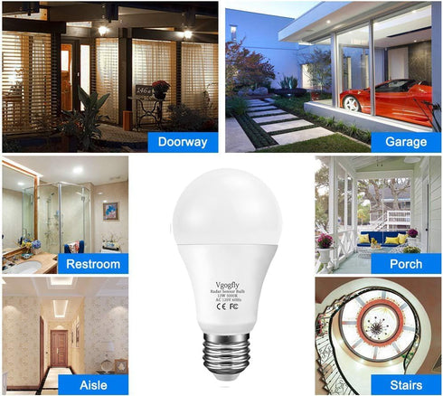 Vgogfly Radar Motion Sensor Light Bulbs A19 100W Equivalent 120V 13W Motion Detector Auto Activated Dusk to Dawn Security Outdoor Porch Lights LED...