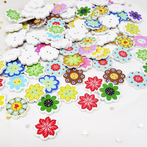 Honbay 100PCS Wooden Flower Buttons 2 Holes Buttons Cute Flower Floral Sewing Decorative Buttons for Skirts, Gloves, Sweaters, Shirts, Hats, Scarv...