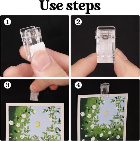 40 Pcs Self Adhesive Clips,Wall Clips for Hanging,Sticky Clips Tapestry Clips Photo Picture Poster Clips Plastic Spring Clips Hanging for Paper Ta...