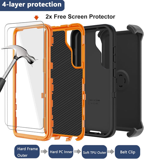 for Samsung Galaxy S23 Case with Belt Clip Holster, 2X Screen Protector, Military Grade Protection Heavy Duty Full Body Shockproof Dust-Proof Rugg...