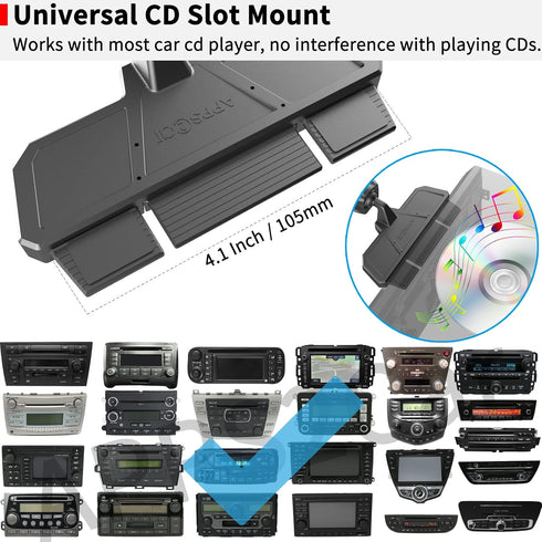 APPS2Car Sturdy CD Slot Phone Mount with One Hand Operation Design, Hands-Free Car Phone Holder Universally Compatible with All iPhone & Android C...