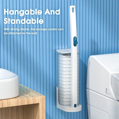Disposable Toilet Brush with 48 PCS Toilet Refills, Disposable Toilet Cleaning System- Toilet Brush, Storage Caddy and 48 Toilet Bowl Brush Refill...