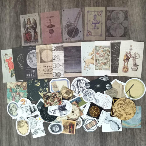 Vintage Scrapbooking Material Paper Sticker Set Universe Constellation Planet Moon Earth Map Art Project DIY Supplies for Scrapbook Journal Planne...