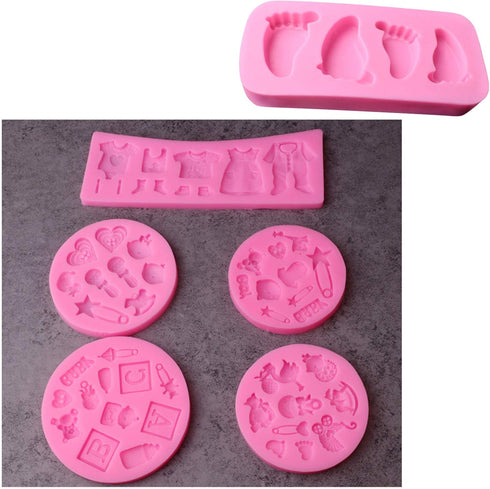 Rainmae 6Pcs Cute Baby Silicone Fondant Cake Mold Baby Birthday Party Kitchen Baking Mold Cake Decorating Moulds Modeling Tools Baby Shower Gender...