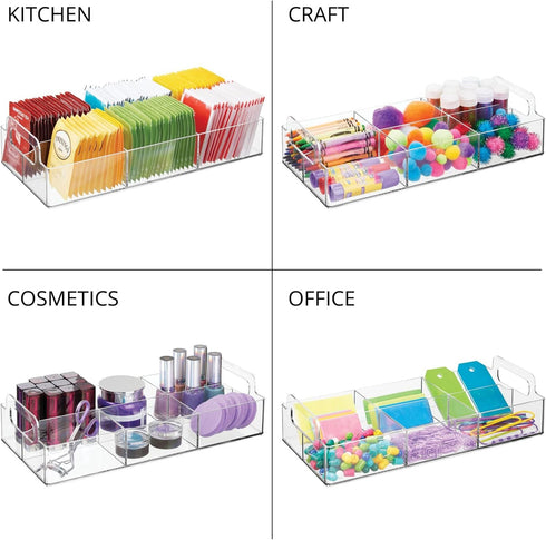 mDesign Compact Plastic Tea Storage Organizer Caddy Tote Bin - 6 Divided Sections, Built-in Handles - Holder for Tea Bags, Packets, Sweeteners and...