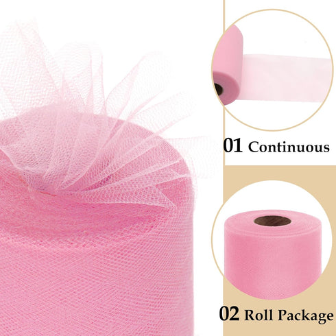Pink Tulle Fabric Roll 6 Inch by 100 Yards (300 feet) Sheer Netting Spool for Tutu Skirt Gift Wrapping Wedding Valentine's Day Baby Shower Party D...