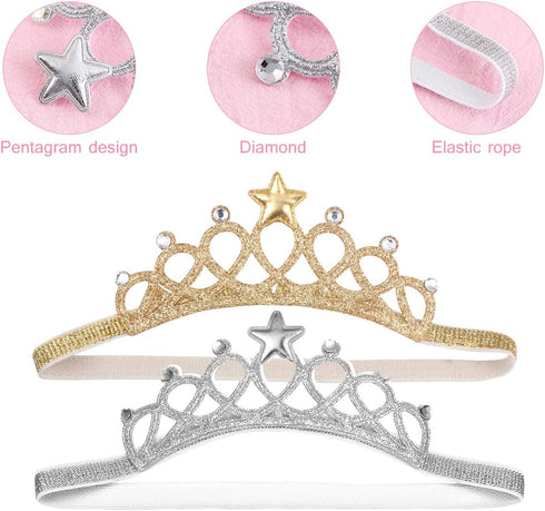 Beaupretty 2PCS Baby Girls Crystal Crown Tiara Hair Belt Headband Soft Headwrap Princess Headpiece Children Hair Accessories for Birthday Party, P...