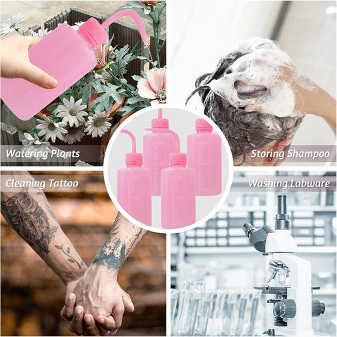 4 Packs Wash Bottle Plastic Tattoo Wash Bottle Water Squirt Bottle Squeeze Diffuser Bottle Food Dispensers Salad Jam Bottle (Pink)...