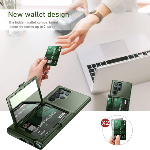 WeLoveCase Samsung Galaxy S22 Ultra Case Wallet Case with Credit Card Holder & Hidden Mirror, All-Round Protection Shockproof Phone Cover Designed...