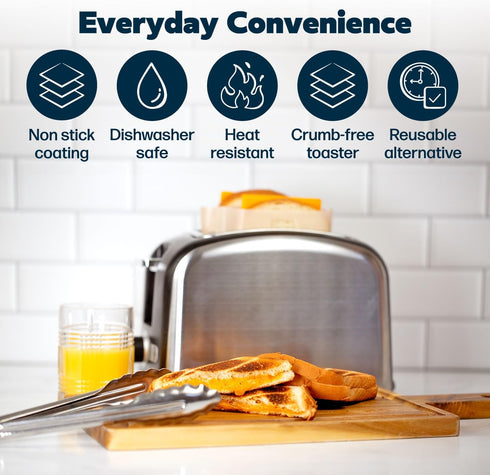 Reusable Toaster Bag - For Grilled Cheese Sandwiches, Pizza Rolls, + - Nonstick Toaster Bags Made of Teflon - BPA & PFOA Free Little Bags - Toaste...