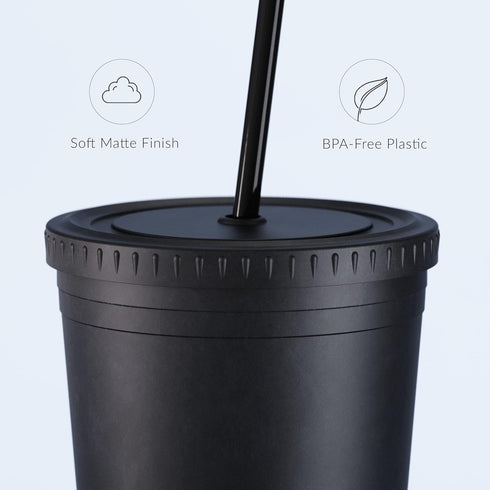 Maars Acrylic Travel Tumbler with Lid and Straw | 32oz Premium Insulated Double Wall XL Plastic Reusable Cups - Matte Blush, 2 Pack...