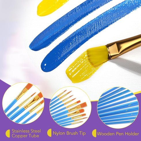 AROIC Acrylic Paint Brush Set, 12pack/120pcs Nylon Hair Paint Brushes, for Oil Painting Rock Body Painting, Artist Amateur Craft Paint Brushes Sup...
