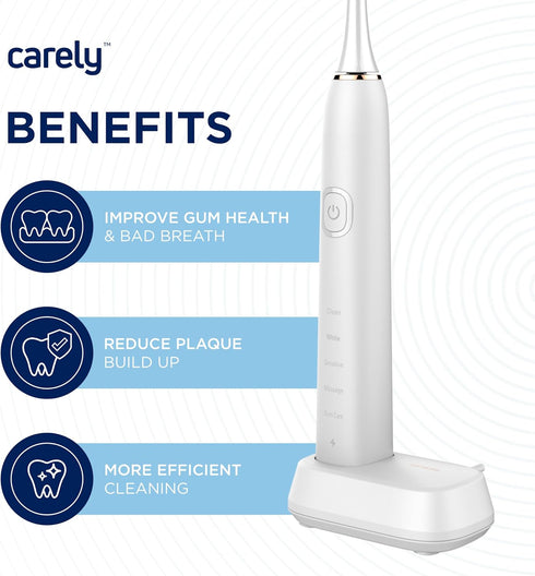 Sonic Toothbrush - Rechargable, 5 Brushing Modes, Smart Timer, Waterproof, 2 Brush Heads - White/Gold Electric Toothbrush...