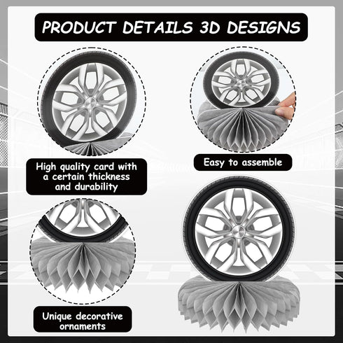 12 Pcs Race Car Centerpieces for Tables, Race Car Party Decorations Hot Wheel Centerpieces for Tables, Double-Sided Racing Party Centerpieces Tabl...