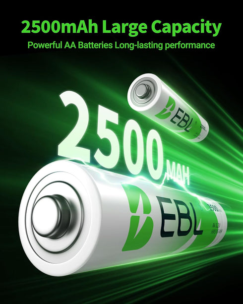 EBL AA Rechargeable Batteries 1.2V 2500mAh High Performance Pre-Charged AA Batteries - 4 Pack...