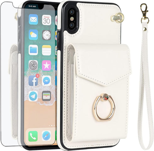 Asuwish Phone Case for iPhone Xs X 10 10s Wallet Cover with Tempered Glass Screen Protector and RFID Blocking Ring Card Holder Cell iPhoneX iPhone...