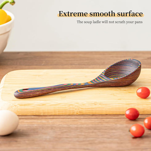 Gudamaye Pakkawood Rainbow Deep Soup Ladles,Pakkawood Ladle,10.6 inch Big Soup Ladle for Cooking,Deep Ladle Spoons,Wood Ladle, Wood Kitchen Utensi...