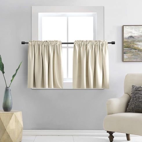 DONREN 24 Inch Length Curtain Tiers - Room Darkening Rod Pocket Small Valance Curtains for Small Window (30 W x 24 L,2 Panels,Cream Beige)...