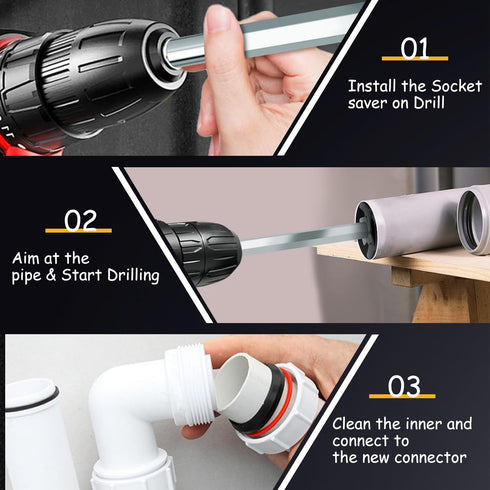 Plumbing PVC Fitting Socket Saver, PVC Pipe Reamer Cutter for Removing SCH 40 from Hub, Fits 1/2" Variable Speed Power Drill, Bit Socket Saver Ins...
