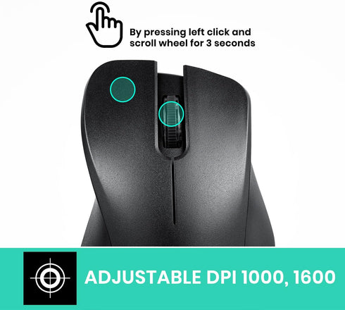 Perixx PERIMICE-621B Wireless Mouse - Silent Click with Ergo Design - Compatible for Desktop and Laptop PC - Wireless 2.4 GHz - Black...