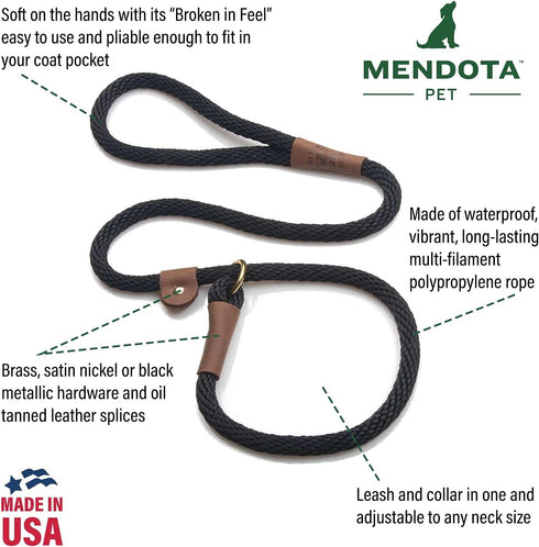 Mendota Pet Slip Leash - Dog Lead and Collar Combo - Made in The USA - Sunset, 1/2 in x 4 ft - for Large Breeds...