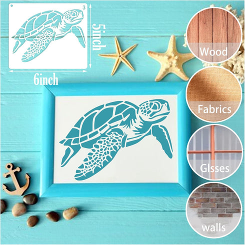 12 Pcs Sea Turtle Stencils, Ocean Creatures Animals Stencils Beach Template Stencils for Painting on Wood Wall Canvas Fabric Furniture Rocks Glass...