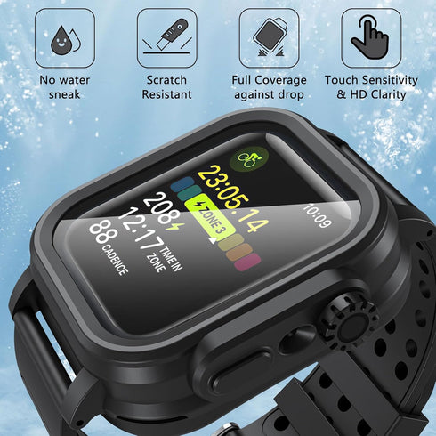 Hensinple Waterproof Case For Apple Watch Band 45mm Series 8/7 with Case, IP68 Waterproof Case built-in Screen Protector 360 Full Protective Shock...
