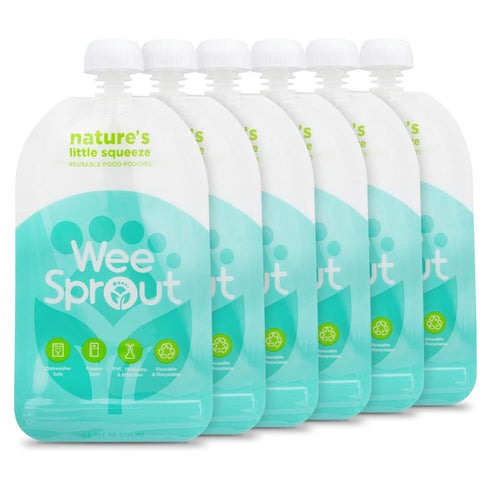 WeeSprout Double Zipper Reusable Food Pouches (Blue, 7 Fl Oz)...
