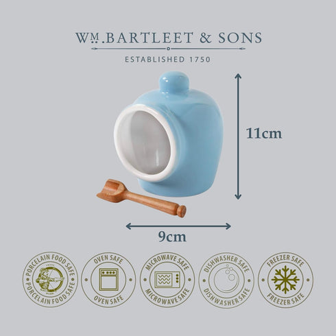 Wm Bartleet & Sons Traditional Porcelain Small Salt Pig with Wooden Salt Serving Spoon - Blue...