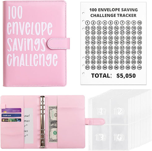 100 Envelopes Money Saving Challenge Binder, A5 Money Saving Challenge Book with Cash Envelopes, Savings Challenges Budget Book Binder to Save $5,...