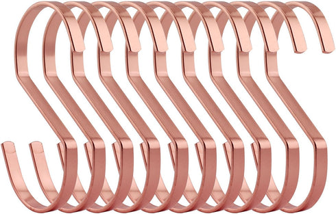 10-Pack 4 Inch Rose Gold Chrome Finish Steel Hanging Flat Hooks - S Shaped Hook Heavy-Duty S Hooks, for Kitchenware, Pots, Utensils, Plants, Towel...