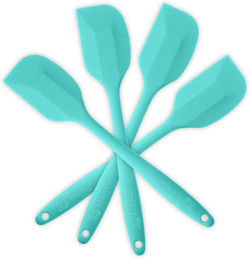 Silicone Spatula 4-piece Set, Heat-Resistant Non-stick Rubber Spatulas with Stainless Steel Core, Light Blue...