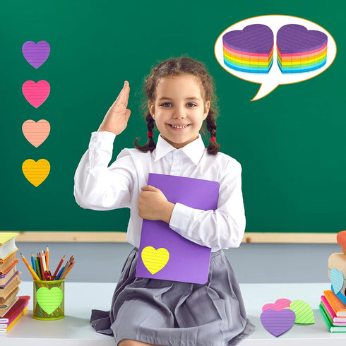 Teling 24 Pcs Heart Shape Lined Sticky Notes Employee Cute Sticky Notes Bright Colorful Sticking Power Memo Pads Self Sticky Note Pads for Office ...