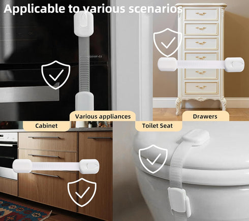 Cabinet Locks Baby Proofing (10 pack) Child Safety Cabinet Locks Drawer Cupboard Fridge Trash Can Furniture Kitchen Ovens Washroom Toilet Seats Lo...