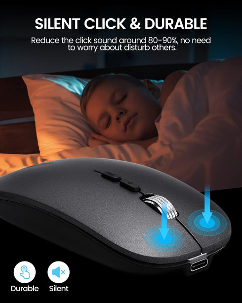 Bluetooth Mouse Led, Rechargeable Bluetooth Wireless Mouse (BT 5.1+2.4G), Silent Computer Mice for Laptop Desktop, MacBook, Windows, Mac OS(Grey)...