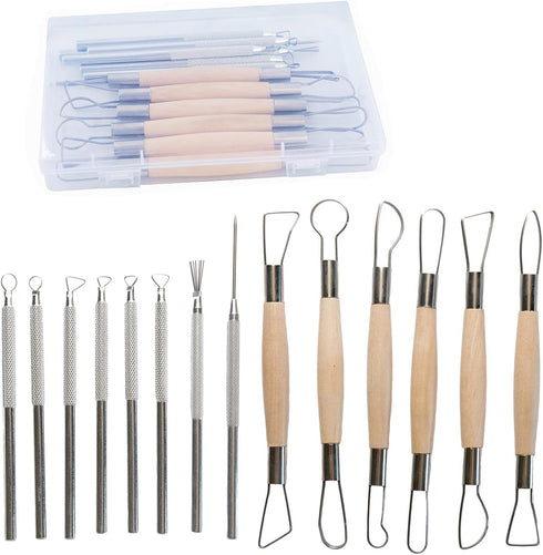 Artzuvs 14Pcs Ceramic Pottery Clay Ribbon Sculpting Tools Kit Wire Texture and Needle Detail Tool with Plastic Box for Carving, Modeling,Sculpture...