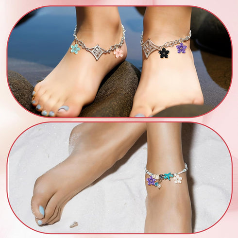 50pcs Enamel Cherry Blossoms Charms Pendant, Gold Plated Cute Flower Pendants Bracelet Charms for Jewelry Making Kit Bracelet Necklace Earrings Ke...