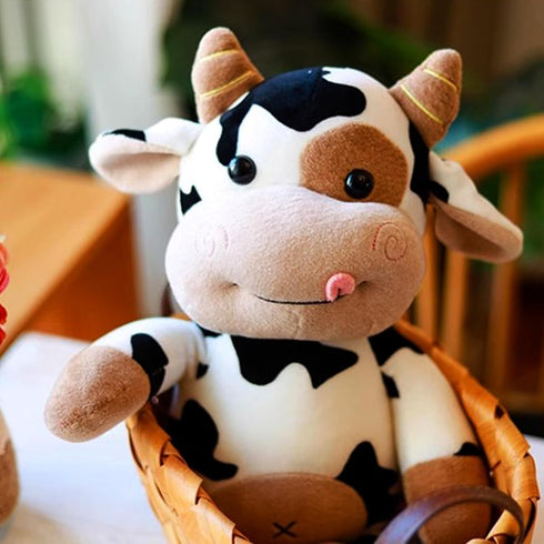 Cow Plush Toy Cow Stuffed Animal Cute Soft Plush Cow Toy Cow Doll 12 Inch for Kids,Toddlers (Black and white naked cattle)...