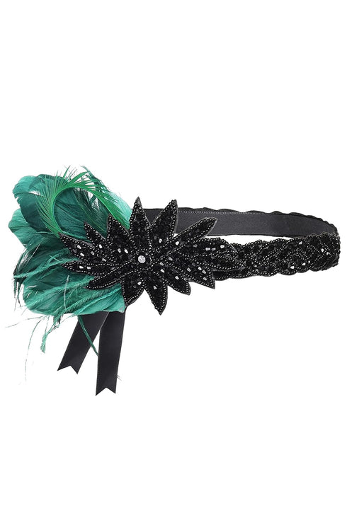 BABEYOND Vintage 1920s Flapper Headband Roaring 20s Great Gatsby Headpiece with Feather 1920s Flapper Gatsby Hair Accessories (Darkgreen)...