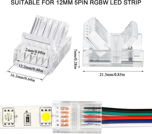 RGB LED Light Strip Connectors 20 Waterproof LED Adapter Connectors Transparent Solderless LED Light Strip Connectors for Strip Light Unwired Gapl...