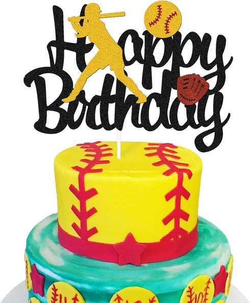 Softball Cake Topper,Baseball Cake Topper for Girl Boy Birthday Party Girl's Softball Pitcher Cake Decor...