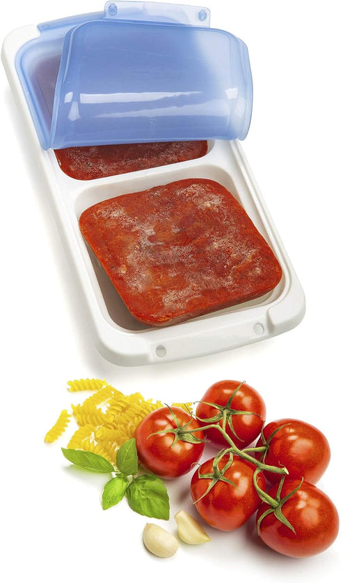PrepWorks PKS-725 Dishwasher Safe 1 Cup 4 Serving Leftover Soup & Food Storage Freezer Pod Tray with Silicone Lid, Blue & White...