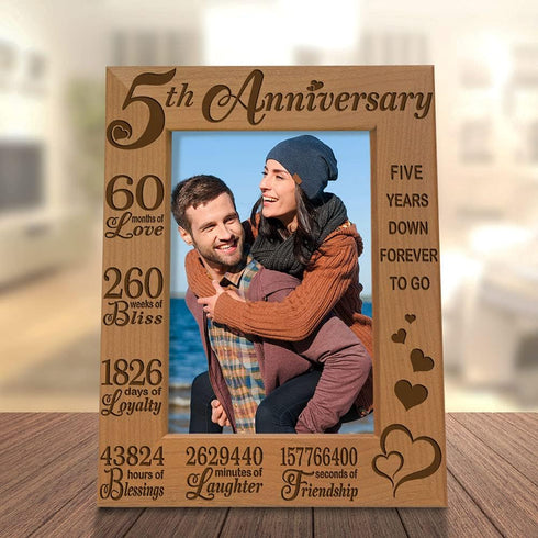 KATE POSH 5th Anniversary Engraved Natural Wood Picture Frame and Gifts, 5th Wood Wedding Anniversary (5x7-Vertical)...