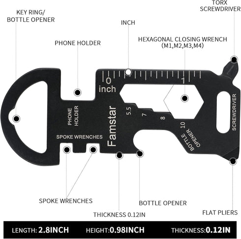 Keychain Multi-tool 3Pack Metal Pocket Tool for men Portable No rust multi-function tools Wrench for Screw,ruler and bottle opener,19 in 1 Total R...