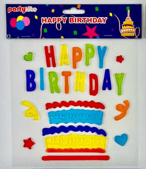 Happy Birthday Window Gel Cling Stickers Party Supplies Decorations Decals Mirrow Glass for The Home and Office Windows: Cake Hat Design...