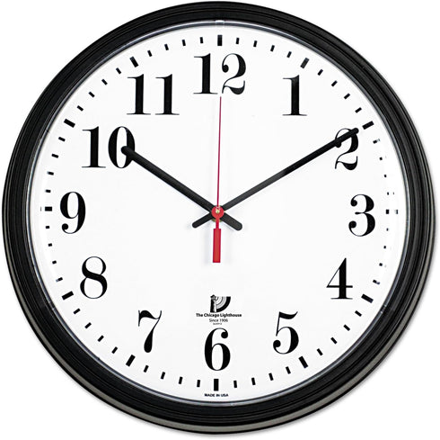 Black Quartz Contract Clock, 13.75" Overall Diameter, Black Case, 1 Aa (Sold Separately)...