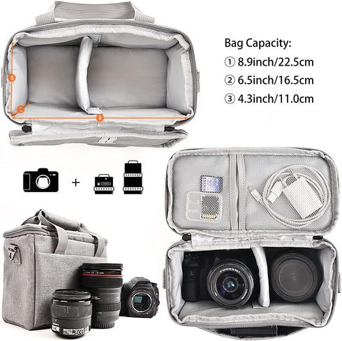 FOSOTO Camera Bag Case with Waterproof Rain Cover Compatible for Nikon D3500 D5600 D7500 D610 Canon EOS 4000D 2000D SL3 T7 M50 M6 SX530 Fujifilm X...